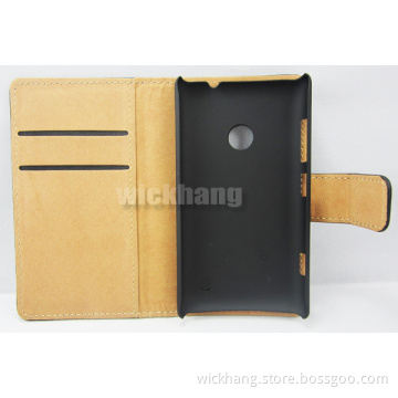 Genuine Real Leather Flip Wallet Case with Stand for Nokia Lumia N520
